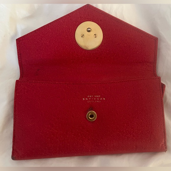 Smythson Leather Wallet - or Clutch - Red with Gold Accents - Picture 4 of 5
